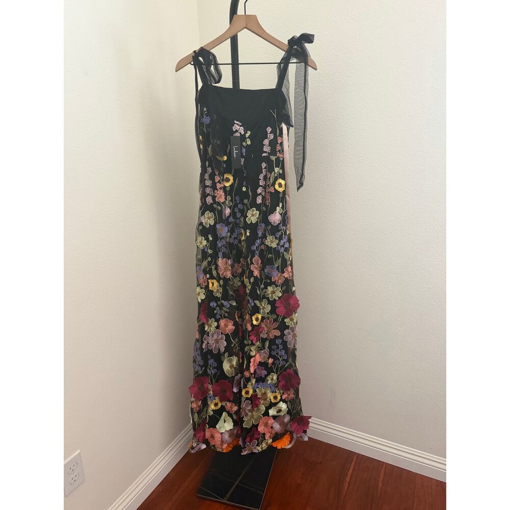 Lulu's Black Midi Dress with Multicolor Floral Appliqué - Picture 6 of 7